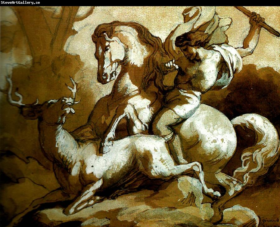 Theodore   Gericault la chasse au cerf